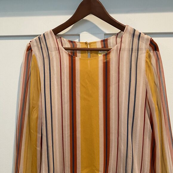 Maeve Anthropologie Top Women’s XS Gold Silk Striped Tiered Spring Colors - Picture 4 of 12